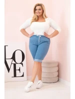 Dámské bavlněné šortky Plus Size s vázáním světlý denim Dámské bavlněné šortky Plus Size s vázáním světlý denim