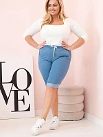 Dámské bavlněné šortky Plus Size s vázáním světlý denim