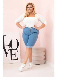 Dámské bavlněné šortky Plus Size s vázáním světlý denim