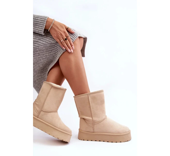 Béžové dámské boty do sněhu Abrams s kožíškem