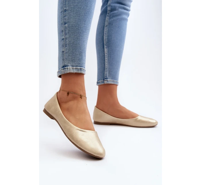 Kožené klasické balerínové lodičky zlaté Stacee