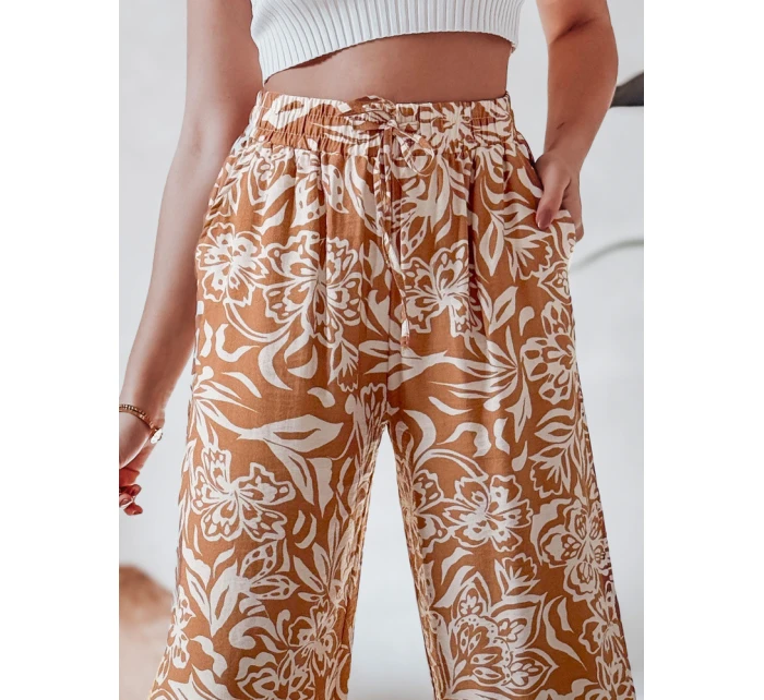 Dámské kalhoty ze široké látky TROPICAL SUN camel FashionStreet UY2633