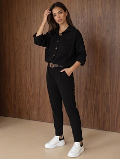 Dámská souprava s blůzou a kalhotami, černá, FashionStreet AY1239