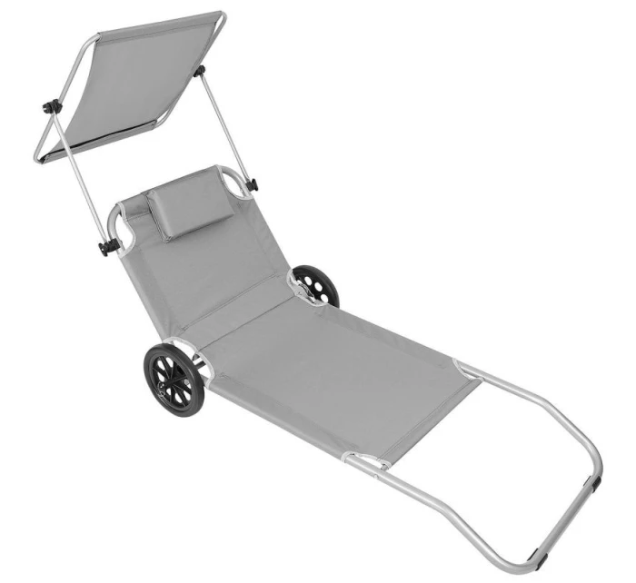 Skládací plážové lehátko se stříškou na kolečkách 116x62x62-90CM šedé Skládací plážové lehátko se stříškou na kolečkách 116x62x62-90CM šedé
