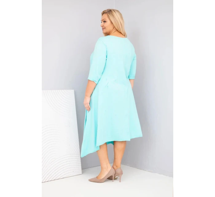 Dámská bavlněná model 21881291 Plus Size s asymetrickým spodním lemem mátová - K-Fashion