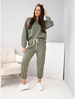 Dámská bavlněná souprava s mikinou a jogger kalhotami khaki Dámská bavlněná souprava s mikinou a jogger kalhotami khaki