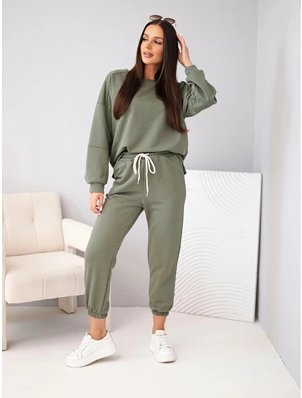 Dámská bavlněná souprava s mikinou a jogger kalhotami khaki Dámská bavlněná souprava s mikinou a jogger kalhotami khaki