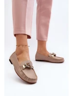 Dámské kožené mokasíny s ozdobou Laura Messi 2761 béžové