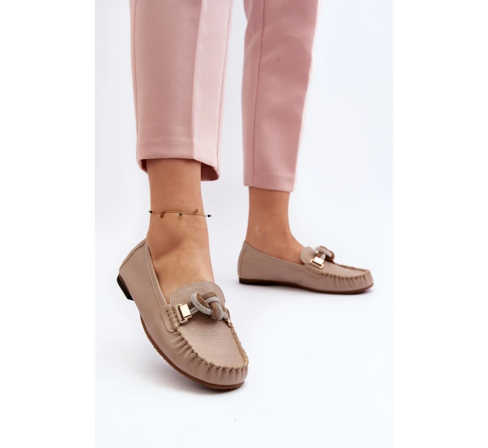 Dámské kožené mokasíny s ozdobou Laura Messi 2761 béžové