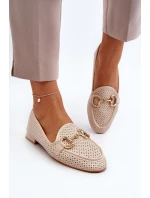 Dámské mokasíny na ploché podrážce s ozdobou béžové model 21650953 - Boto Dámské mokasíny na ploché podrážce s ozdobou béžové model 21650953 - Boto