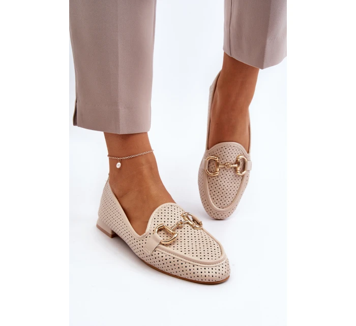 Dámské mokasíny na ploché podrážce s ozdobou béžové model 21650953 - Boto Dámské mokasíny na ploché podrážce s ozdobou béžové model 21650953 - Boto