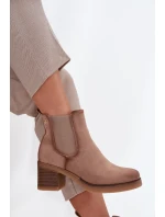 Dámské kotníkové boty na podpatku zateplené béžové model 21707438 - Boto Dámské kotníkové boty na podpatku zateplené béžové model 21707438 - Boto