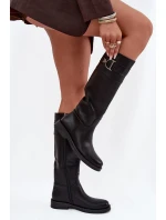 Dámské kozačky na nízkém podpatku s ozdobným detailem černé model 21707846 - Boto