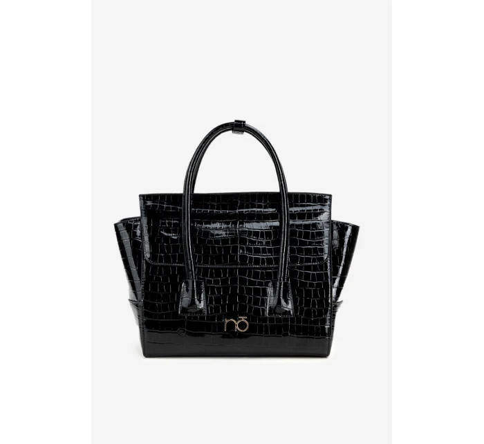 Lakovaná kabelka kufřík s rytím NOBO BAG5810-M20 Černá