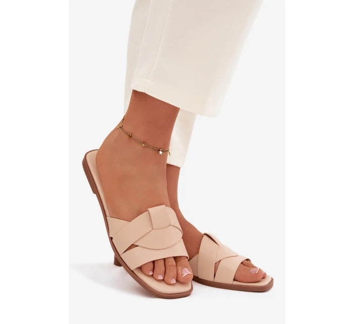 Dámské ploché nazouváky s pásky béžové model 21943262 - Boto Dámské ploché nazouváky s pásky béžové model 21943262 - Boto