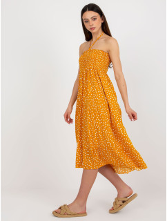 Žluté puntíkované midi šaty s volánem