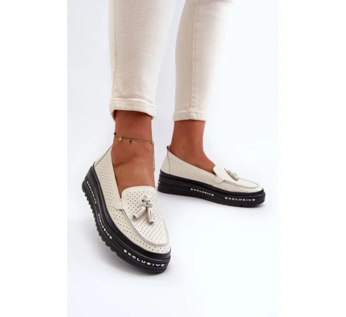 Dámské kožené mokasíny na platformě Béžová Assetnima Dámské kožené mokasíny na platformě Béžová Assetnima
