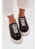 Dámské kožené tenisky na platformě s leopardím vzorem Zazoo – černé Dámské kožené tenisky na platformě s leopardím vzorem Zazoo – černé