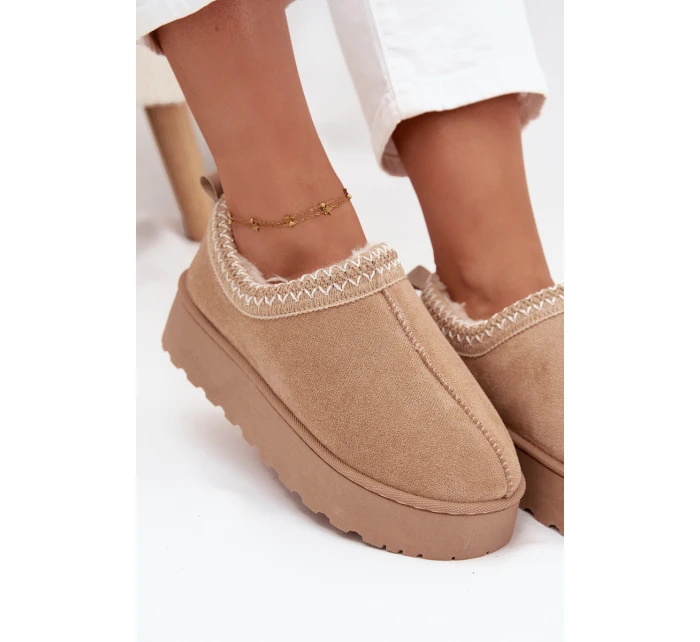 Dámské nízké sněhule Taliah na platformě s vyšíváním – béžové