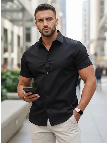 Pánské tričko s krátkým rukávem černé FashionStreet KX1044