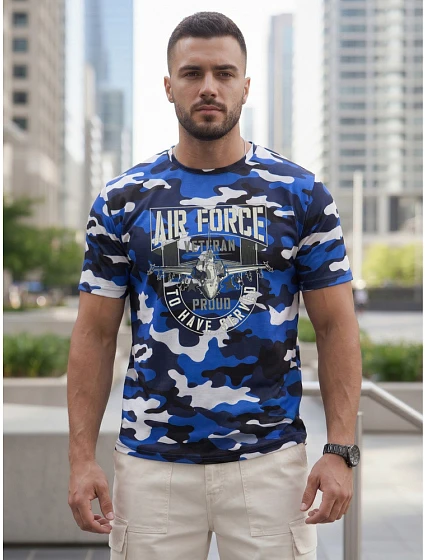 Tshirt męski klasyczny moro z nadrukiem niebieski model 22225091 - FashionStreet