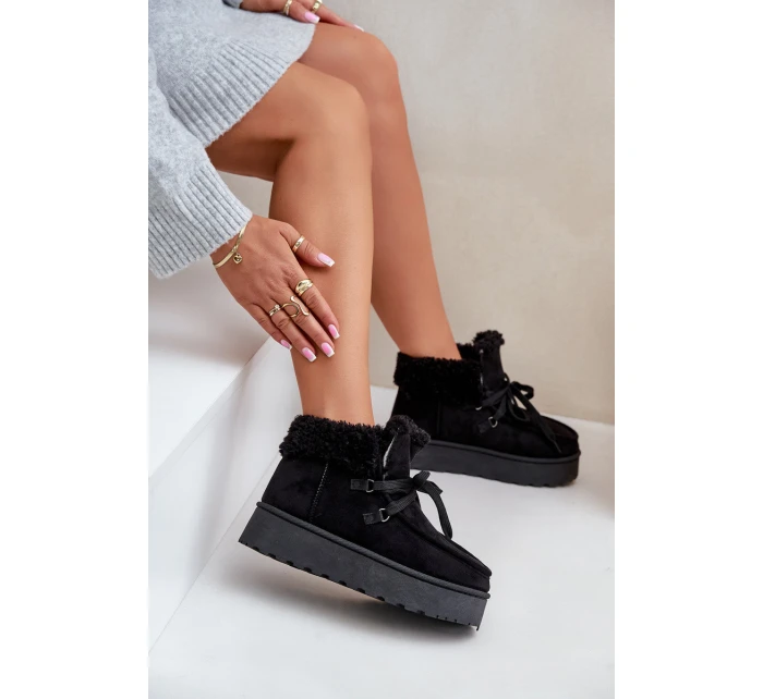 Dámské zavazovací sněžky s hrubou podrážkou černé Loso Dámské zavazovací sněžky s hrubou podrážkou černé Loso