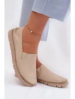 Dámské nazouvací kožené polobotky model 22100741 Béžové - Maciejka Dámské nazouvací kožené polobotky model 22100741 Béžové - Maciejka