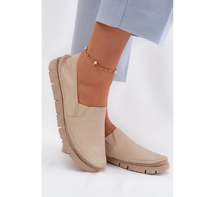 Dámské nazouvací kožené polobotky model 22100741 Béžové - Maciejka Dámské nazouvací kožené polobotky model 22100741 Béžové - Maciejka