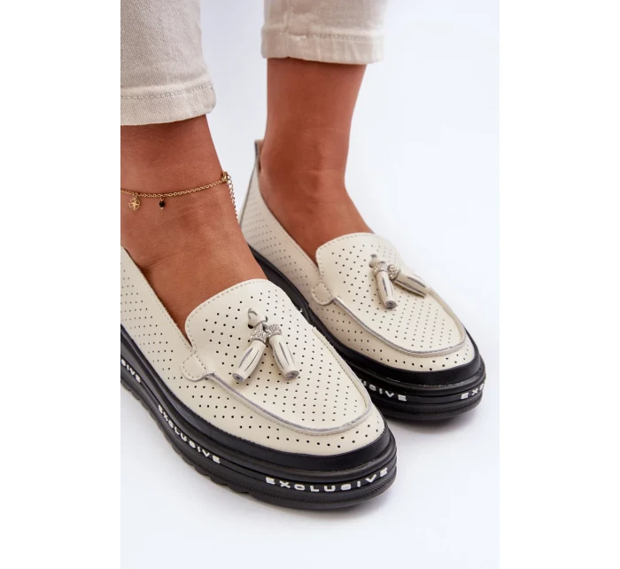 Dámské kožené mokasíny na platformě Béžová Assetnima Dámské kožené mokasíny na platformě Béžová Assetnima
