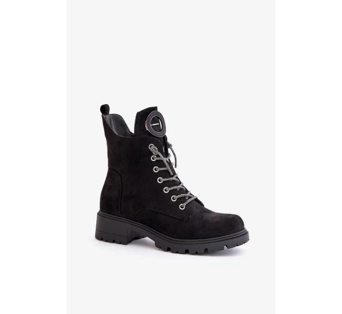 Zateplené boty s ozdobným šněrováním Vinceza Černé Zateplené boty s ozdobným šněrováním Vinceza Černé