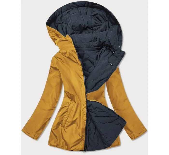 Tmavě modro-žlutá oboustranná dámská prošívaná bunda (MHM-W589) Tmavě modro-žlutá oboustranná dámská prošívaná bunda (MHM-W589)