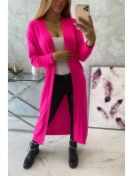 Sweter długi kardigan wiązany w talii różowy neon Sweter długi kardigan wiązany w talii różowy neon