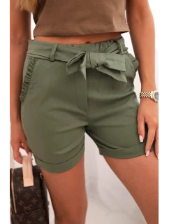 Dámské šortky s mašlí a volánky khaki