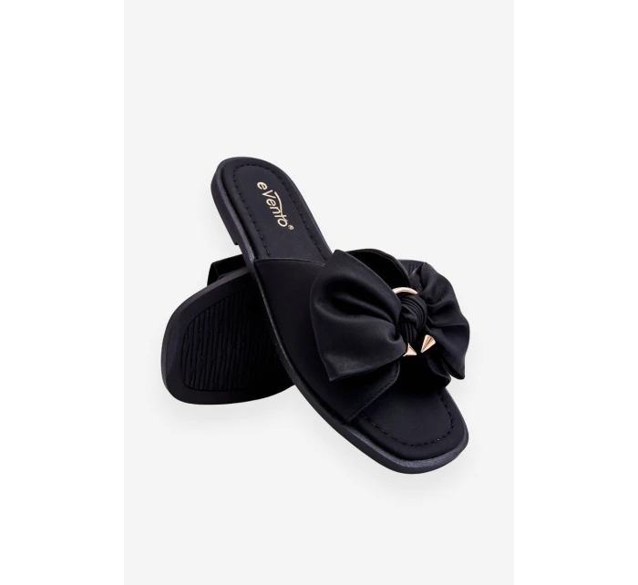 Dámské kožené pantofle s mašlí černé model 21616468 - EVENTO