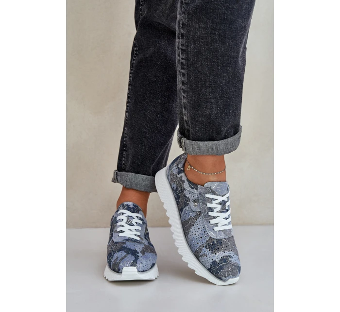 Zamšové Vzorované Sportovní Boty Na Platformě S Leskem D&A LR51-635 Modré