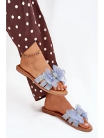 Dámské Pantofle Na Plochém Podpatku S Mašlí Džínové model 21704157 - Boto