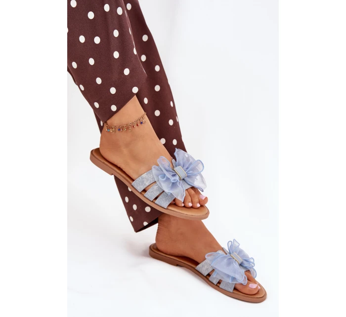 Dámské Pantofle Na Plochém Podpatku S Mašlí Džínové model 21704157 - Boto