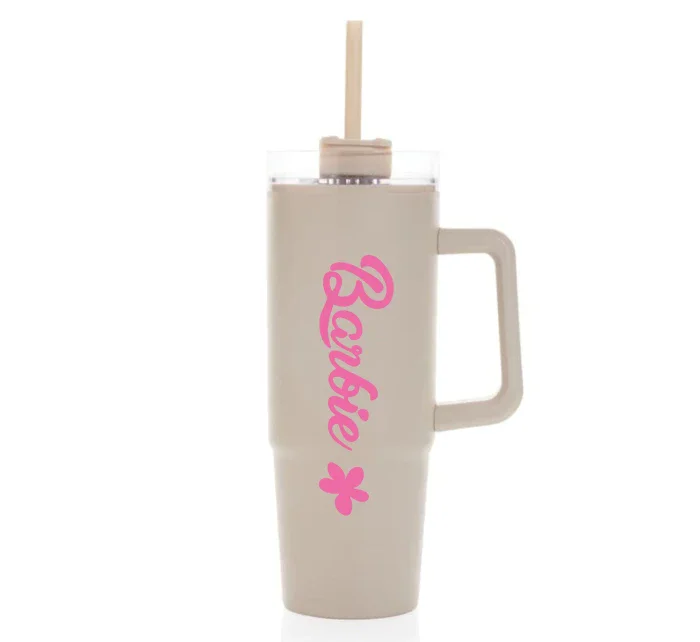 BARBIE - béžový cestovní hrnek s průhledným víčkem 900 ml  