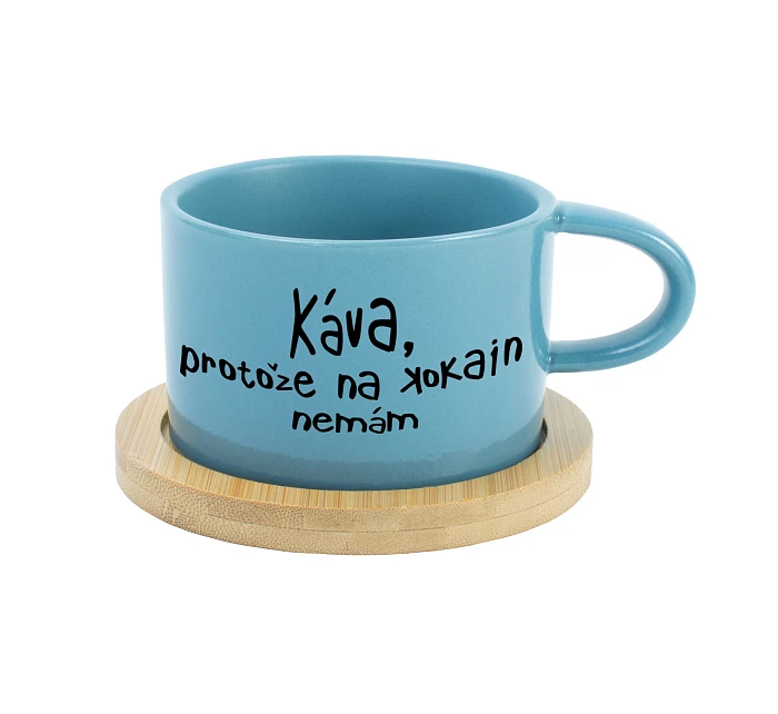 KÁVA, PROTOŽE NA KOKAIN NEMÁM - modrý hrníček makronka 200 ml KÁVA, PROTOŽE NA KOKAIN NEMÁM - modrý hrníček makronka 200 ml