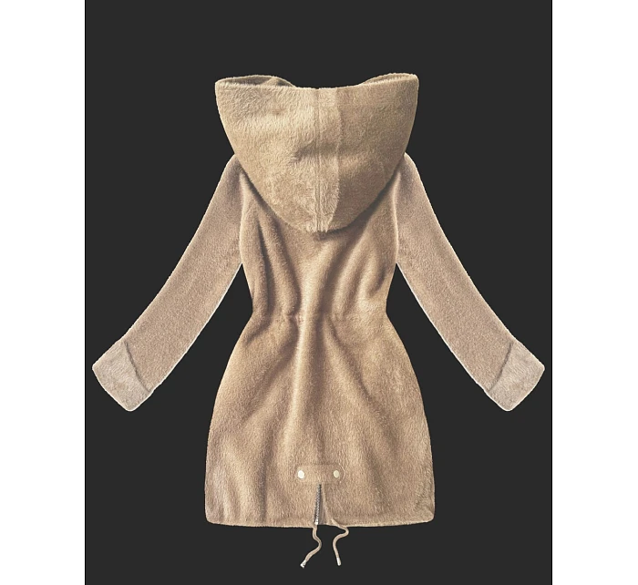 Světle béžová vlněná bunda typu alpaka s kapucí model 21482431 - MHM