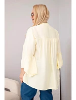 Dámská viskózová halenka Plus Size s volánovým rukávem a výstřihem do V žlutá