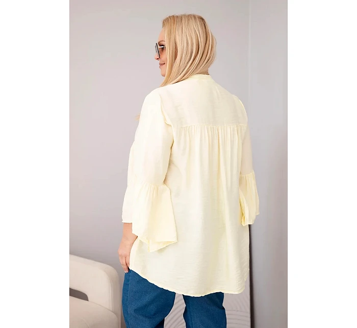 Dámská viskózová halenka Plus Size s volánovým rukávem a výstřihem do V žlutá