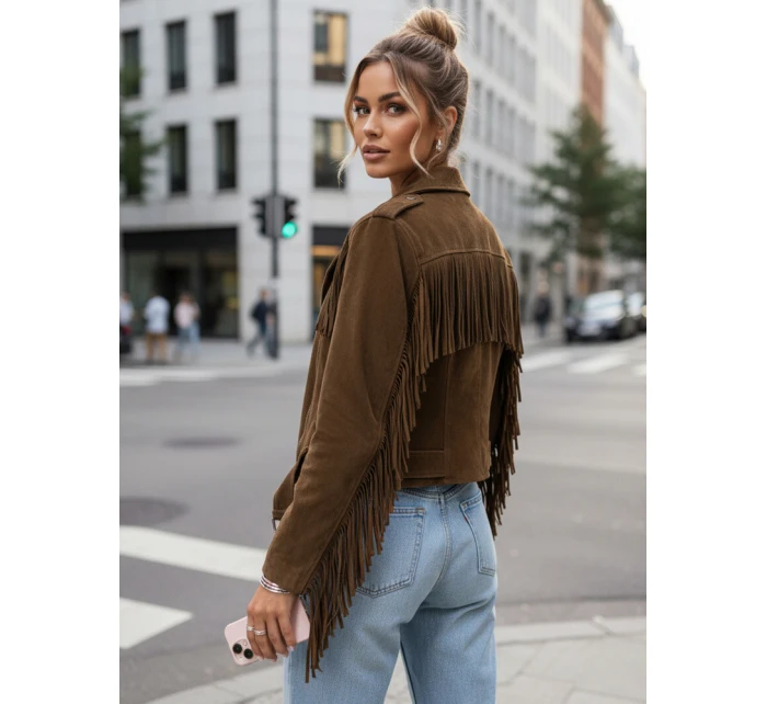 Dámská semišová bunda se střapci hnědá FashionStreet TY5582