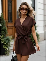 Dámský letní overal s obálkovým výstřihem hnědý FashionStreet EY2640