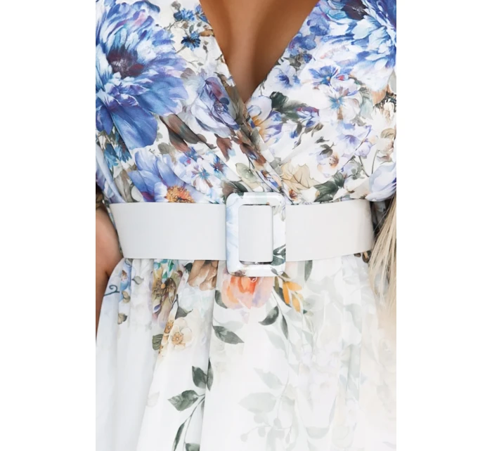 Vzdušné maxi šaty s obálkovým výstřihem, páskem a květinovým  model 21186117 - numoco basic