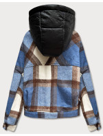 Světle modrá krátká károvaná košilová bunda (AG3-1839)