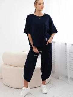 Bavlněný komplet halenka + kalhoty námořnická modř