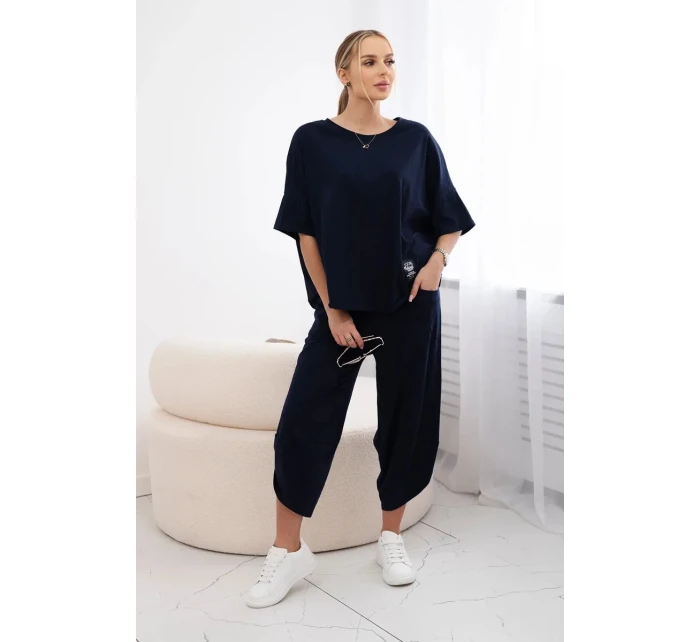 Bavlněný komplet halenka + kalhoty námořnická modř