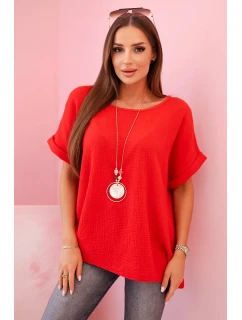 : Muslínová blůza s náhrdelníkem - červená