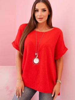 : Muslínová blůza s náhrdelníkem - červená